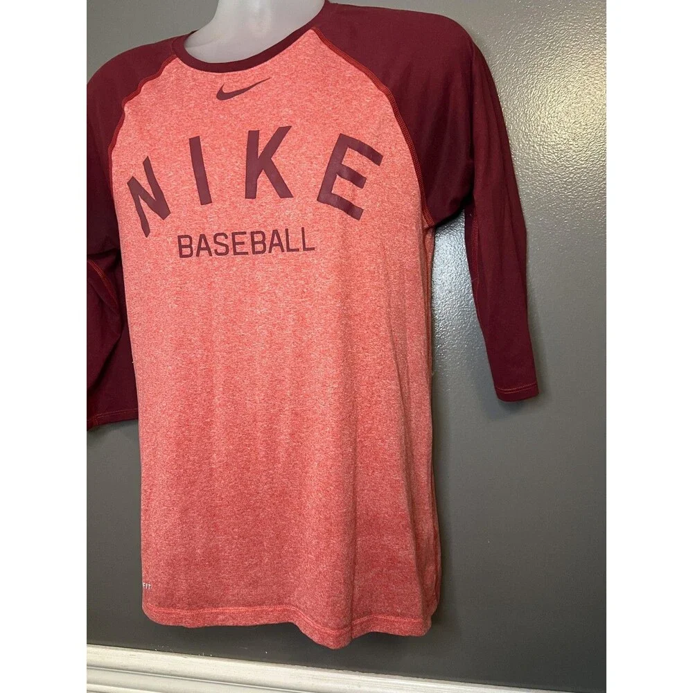 Nike Shirt Mens Small Red Maroon Dri-FIT Baseball 3/4 Sleeve Raglan Performance